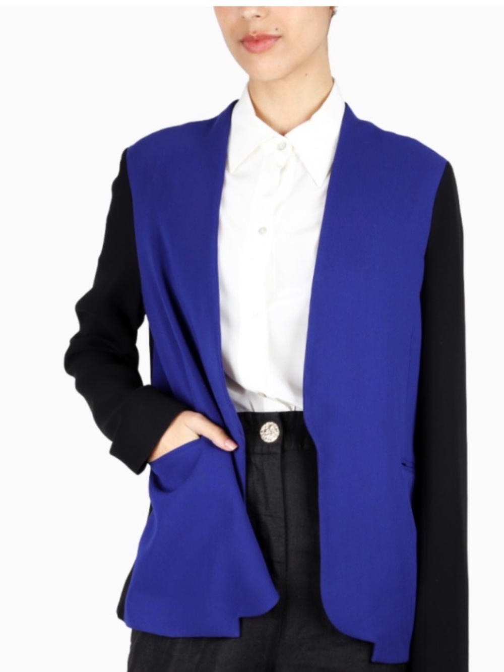 Diane von Furstenberg Paulette Color Block Blazer Blue & Black Size 2